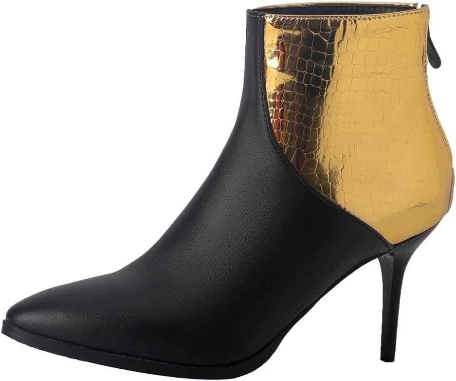 Women's Fashion Dressy Ankle Boots Pointed Toe Two-toned Zipper Stiletto High Heels Elegant Short Booties