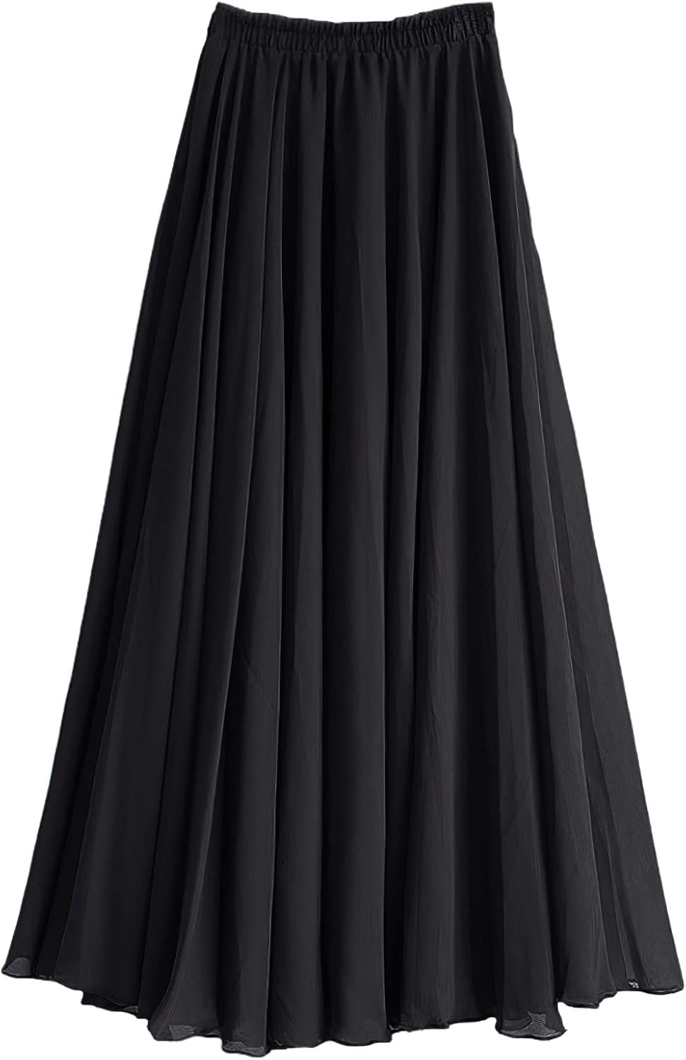 Women's A Line Full or Ankle Length Elastic Waist Pleated Fairy Chiffon Long Skirt