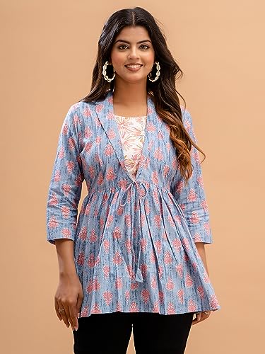 Image of feranoid Women's Cotton Floral Printed Short Kurti Tunic Top
