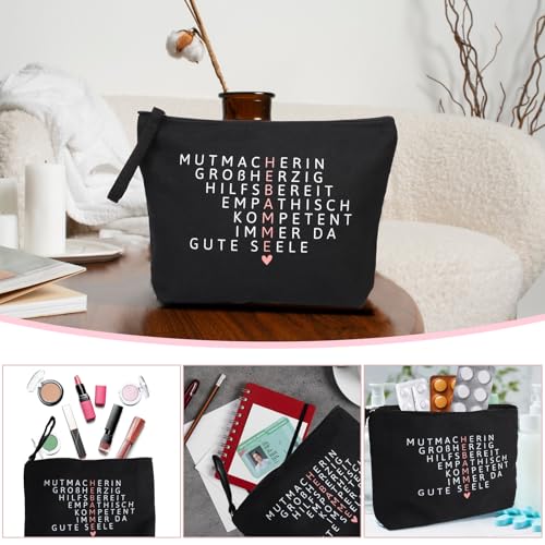 MEJOSER Hebamme Geschenk Kosmetiktasche Klein Dankeschön Geschenke Schwarz Kulturtasche Schminktasche Kulturbeutel Hebamme mit Herz Make Up Tasche Doppelseitig
