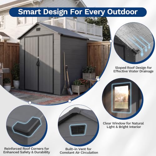 Image of Devoko 6X6 FT Plastic Outdoor Storage Shed with Floor, Dark Gray