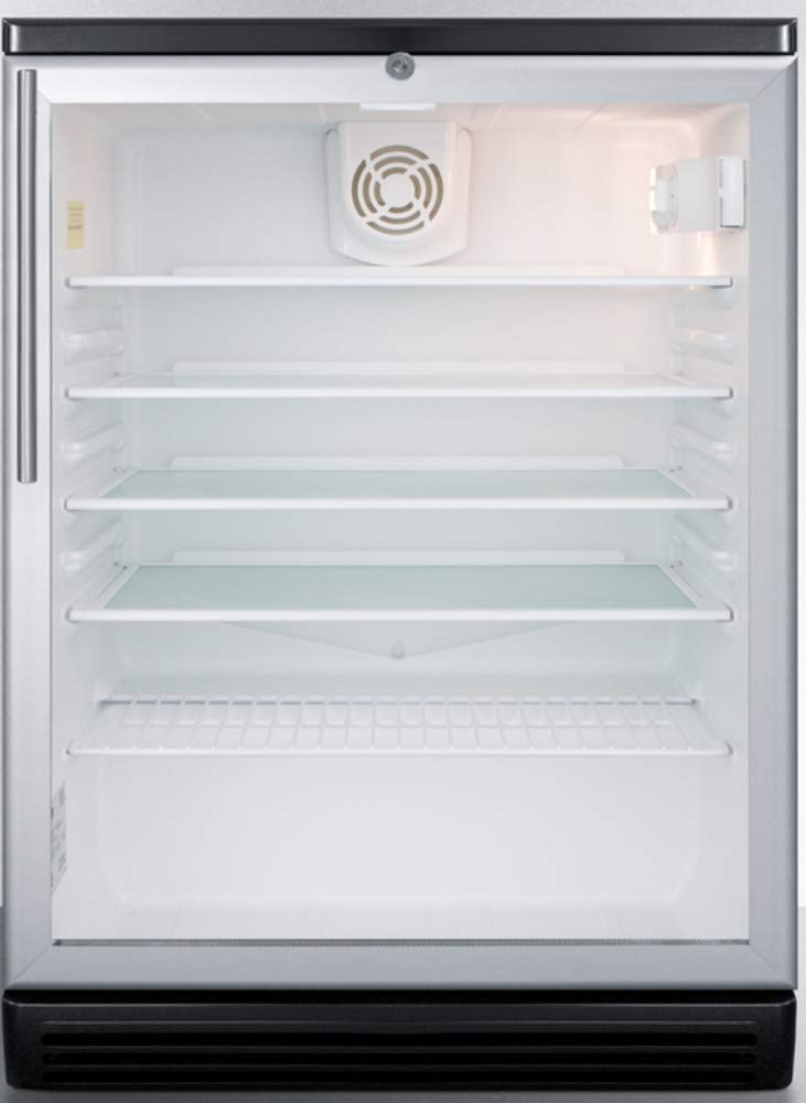 Summit Appliance SCR600BGLHV Commercially Listed 5.5 Cu.Ft. Counter Height Beverage Center with Glass Door, Auto Defrost, Digital Thermostat, Professional Thin Handle, Lock and Black Cabinet