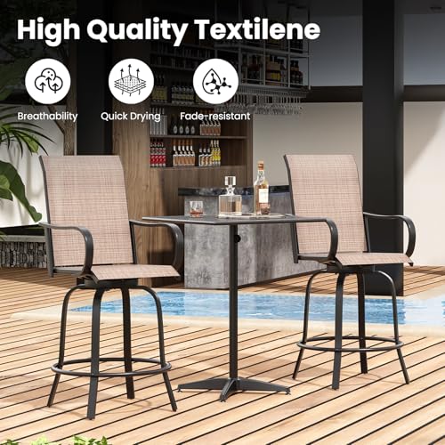 Image of Soohow Swivel Patio Bar Stools Set of 8, Textilene Bar Height Chairs Brown | 360 Swivel Tall Bar Height Chairs, Quick-drying Fabric, with Leveling Feet, Weather-resistant, for Balcony, Poolside, Yard