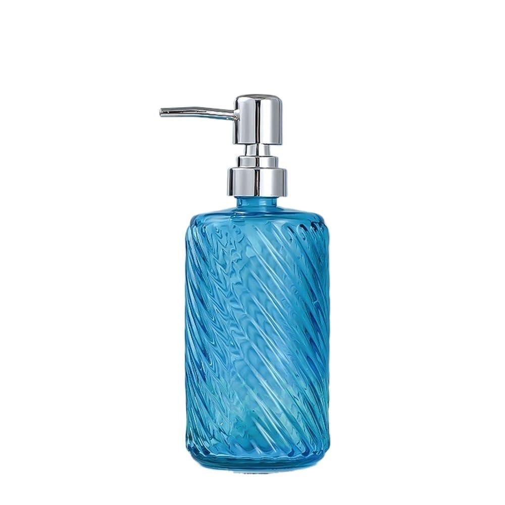 Cyairong-22 Blue Soap Dispenser Bathroom Glass Push Lotion Bottle 500Ml Soap Holder Transparent Cylindrical 5 Colors(Blue)