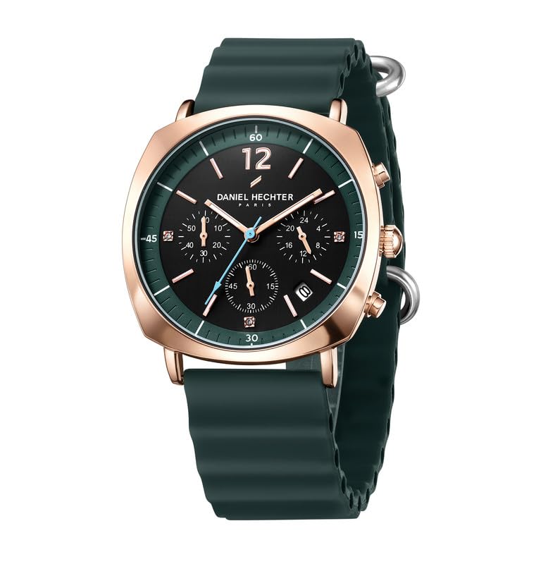 Image of Daniel Hechter Paris Cluny Collection Multifunction Watch for Men with Round Dial, Date Display Function, Quartz Movement and Wavy Pattern Silicon Strap - DHM1019
