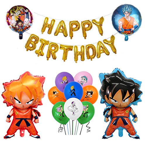 15 Pack Dragon Ball Z Super Saiyan Goku, Birthday Celebration Foil Balloon Set, Dragon Balloons Party Decorations