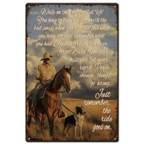 SUPERDANT Plaque Metal Vintage Western Cowboy Poésie Cowboy Western Vintage Panneaux en Étain Art Mural Vintage Décoration Rétro Amusante pour Bar Homme Cave Club Salon Chambre Deco Vintage