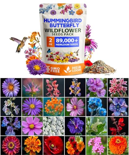 HOME GROWN Premium Wildflower Seeds 89,000+ Count - 23 Non-GMO Native Varieties for Bees, Butterflies & Birds - Perennial Wildflower Seed Mix Bulk 2oz - for Full Sun & Shade Gardens