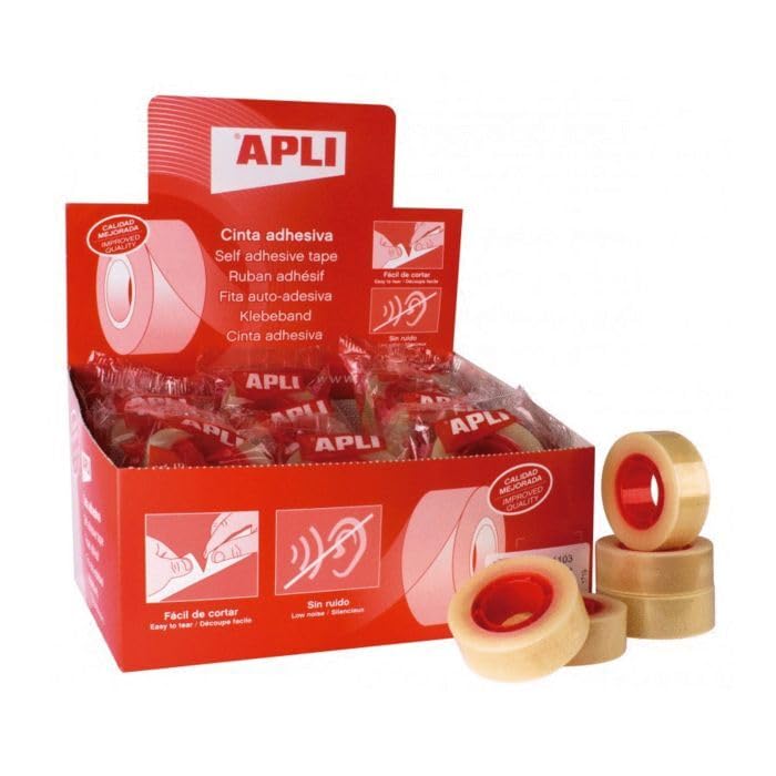 APLI Caja con 35 Rollos de Cinta Adhesiva 11103 – Celo Transparente 33x19 mm para Oficina, Manualidades y Uso Escolar