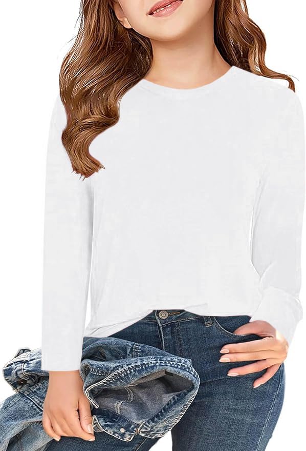 ZDC Girls Long Sleeve T Shirts Kids Fall Crewneck Tops Basic Tees 5-14 Years