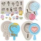 MYPRACS Ice Cream Silicone Molds Candyland Fondant Molds Lollipop Chocolate Mold For Sugar Cake Decorating Cupcake Topper Gum Paste Polymer Clay Set Of 4