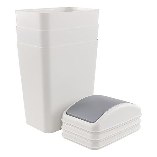 Vababa Paquete de 3 botes de basura de plástico de 4.5 galones con tapa giratoria, cubo de basura abatible, color gris
