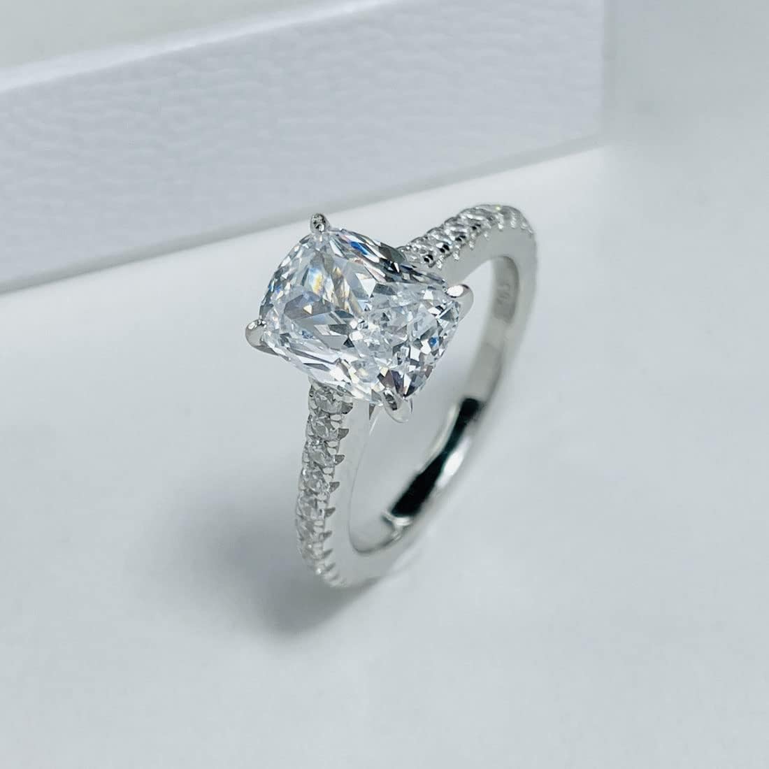 Bo.Dream Cushion/Princess/Emerald Cut Cubic Zirconia Engagement Rings for Women Platinum Plated Sterling Silver - Image 4