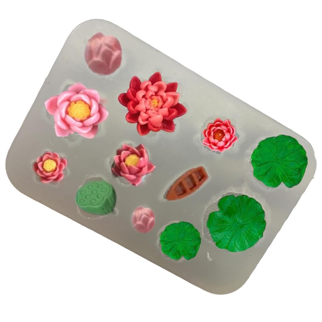 Lotus Pond Mould Silicone for Candle Making Molds 12 Cavity Flower Moulds Resin Art Craft Mini Boat Fondant Clay Topping Mini Flowers Mold (ASM67-180)-image-43