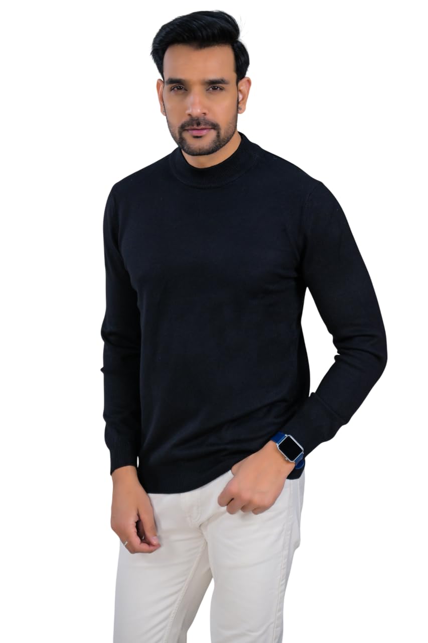 Classic Solid-Wool Blend Turtle Neck Sweater(Black-L)-image-34
