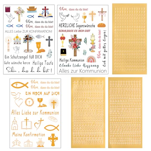 ZHERIKAH 3 Blatt Aufkleber Taufe, Diy Wasserschiebefolie für Taufkerzen, 3x Buchstaben Zahlen Sticker Taufkerze, Selber Machen Set Taufgeschenk Rub Ons Kerzenhalter Kerzensticker(B)