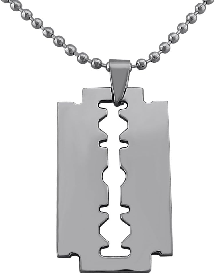 Veuer Jewellery for Men Razor Blade Knife Pendant Men's Necklace Stainless Steel Chain in Silver Ideal Gift for Christmas, for Men, Friend, Husband