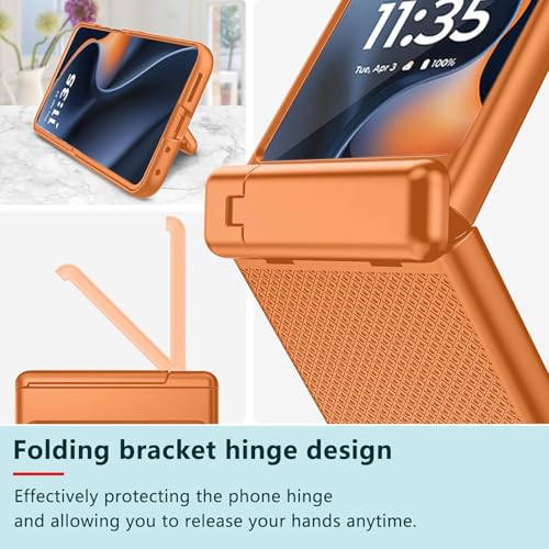 Image of Kapa Textured Grip with Stand Hinge Protection Back Cover for Moto Razr 60 /50 | with [Inbuilt Glass] Full Body Shockproof Hard Back Case (Orange)