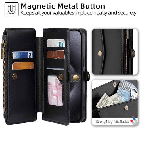 Étui cuir iPhone 16 Pro noir style portefeuille haut de gamme à rabat - 4
