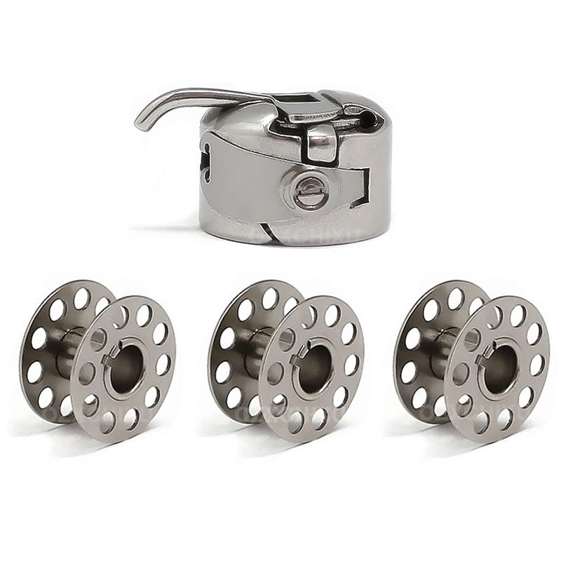 3Pcs Metal Bobbins with 1Pc Bobbin Case – Sewing Machine Accessories for Household Stitching, Tailoring & DIY Craft Projects