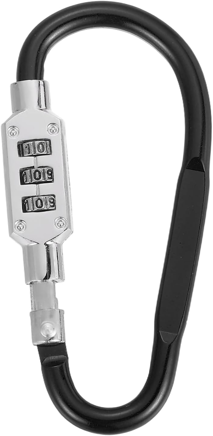 PATIKIL D-Shaped Code Combination Lock, (3.8" x 1.8", Black), Zinc Alloy 3-Digit Combo D-Ring Clip Locking Keychain, Suit for - Bicycles/Motorcycle/Suitcase/Backpack