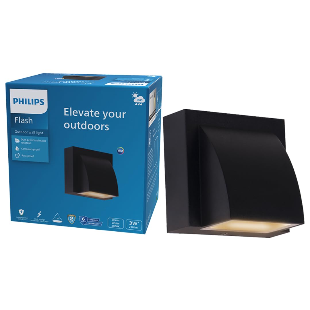 PHILIPS 3W 1-Way Decorative Wall Light | Flash IP 65 Dust-Proof & Waterproof Wall Light for Decoration | Colour : Warm White, Pack of 1