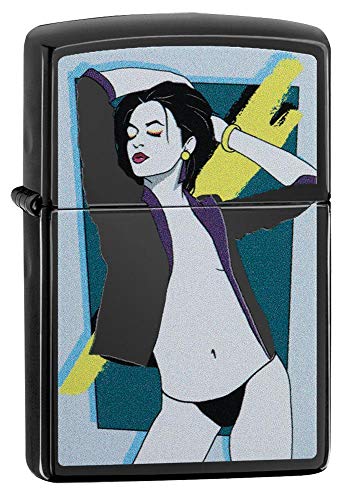 Zippo Pop Art Women Design Black Matte Pocket Lighter, High Polish Black Pop Art Woman, One Size