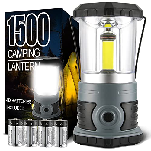 LED Camping Lantern, 1500 LM Lanterns for Power Outages with 4 D Batteries Included, Battery Powered Lantern Flashlight with 4 Light Modes, Weatherproof Tent Light for Storms and Hurricanes
