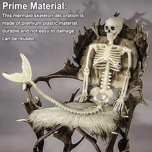 Pipilily 96,5 cm Halloween Meerjungfrau Skelett, 2 Stück Halloween Skelett Meerjungfrau mit beweglichen Gelenken und Softtail für Halloween… – Ansicht 2