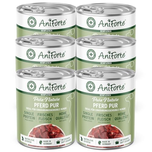 AniForte Barf Hundefutter Nass Pferd Pur 6 x 400g – Fleisch Pur, Barffleisch für Hunde, Barffutter, Nassfutter getreidefrei & ohne Zusätze, Wet Dog Food Dosenfutter