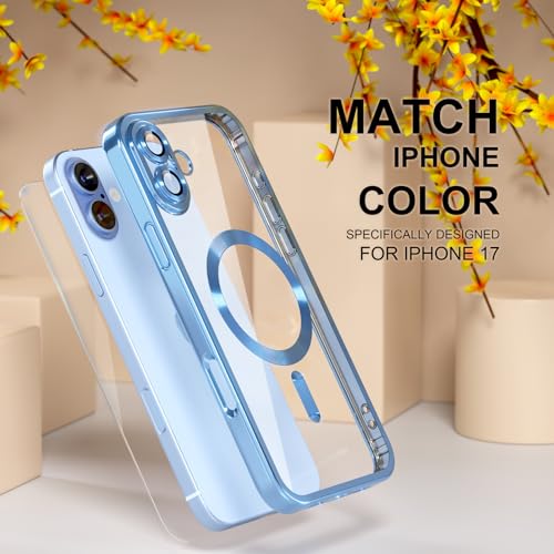 Image of Misea Magnetic for iPhone 17 Case Compatible with MagSafe Light Blue | [Never Yellowing] [Military Drop Protection] Full Camera Lens Protector Plating Soft Clear Phone Case for Women, Sky Blue