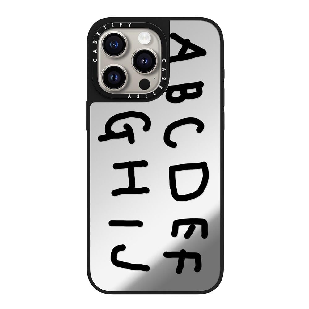 CASETiFY Magsafe 対応ミラー iPhone 15 Pro Max ケース [反射性 / 1.5mからの落下試験をクリア / Magsafe に対応] - Inap Alphabet Black - シルバー (ブラックバンパー)
