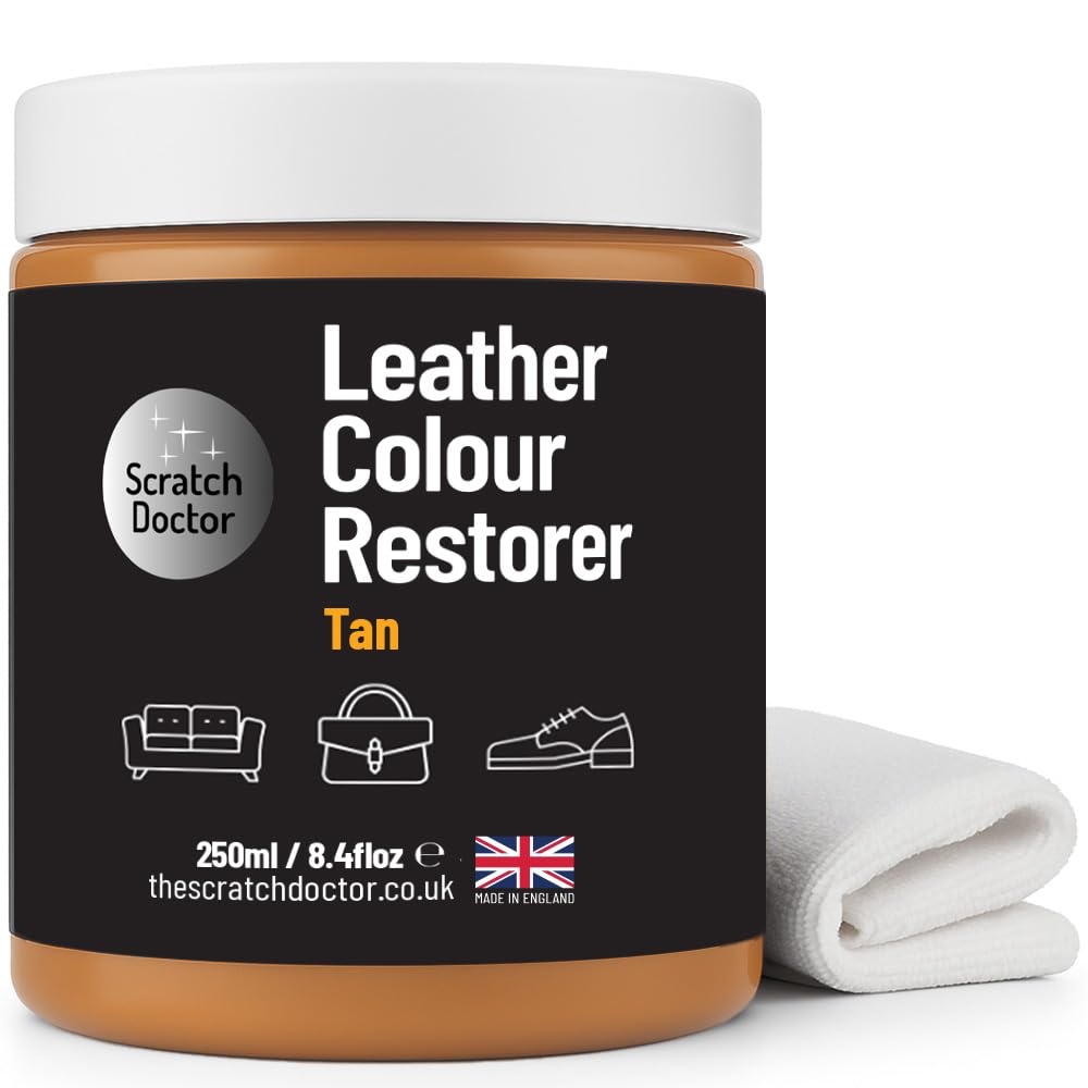 Leather Colour Restorer Recolouring Balm Repair Treatment for Faded & Worn Absorbent Leather Furniture, Sofas, Chairs (Tan, 250ml)