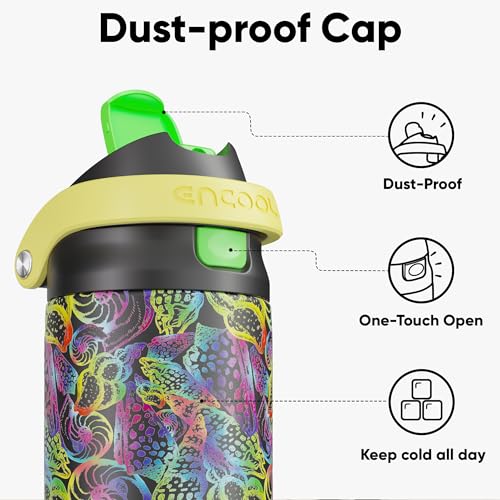 Image of ENCOOL Leakproof Insulated Water Bottle with Straw Dual-Sip Water Bottle Bag-Safe Design for Work, Commute & Gym - Keeps Drinks Cold All Day, 24 oz, Neon Conch