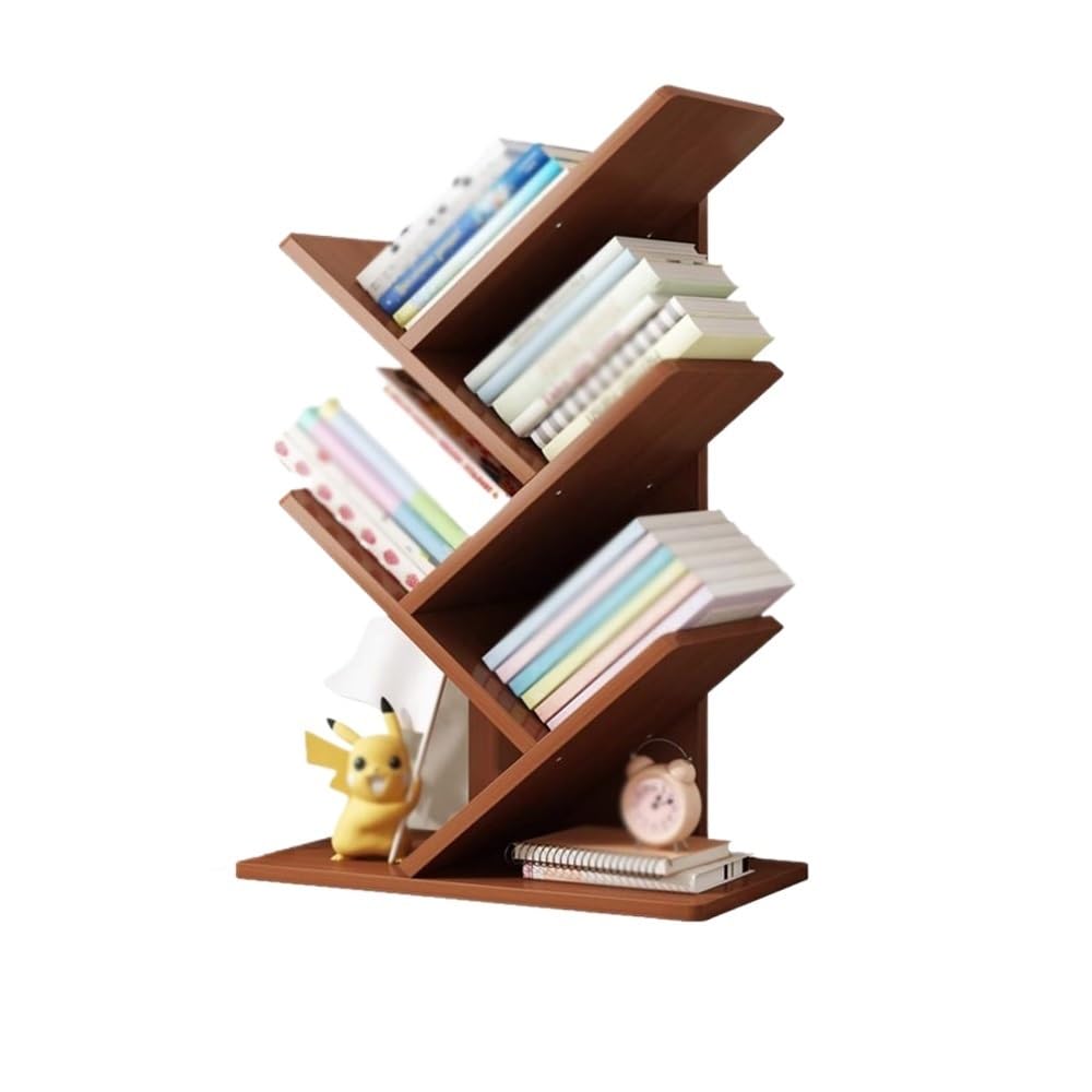 Bibliothèque de bureau à 5 niveaux et étagère de rangement étroite en bois pour livres