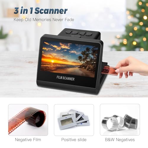 22 MP Film & Slide Scanner with 5 Inch LCD Screen, All-in-One Digital Film Scanner Built-in 16GB Memory Converts B&W/135/110/126 KPK Negative and Super 8/Monochrome Slides into JPEG Photos