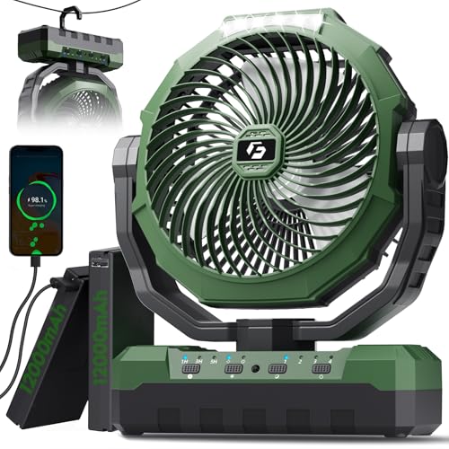 Image of FRIZCOL 3-in-1 Camping Fan - Portable Fans Rechargeable - 24000mAh Detachable Battery Powered Fan with Light & Remote for Indoor, Outdoor, Tent, Travel, Fishing, Jobsite, Gifts for Men Dad Him - Green