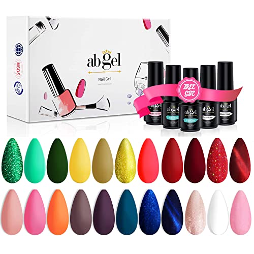 ab gel 27pcs Gel Nail Polish, Soak Off Gel Nail Polish Set, Gel Nail Polish Kit with Base and Top Coat, 22 Colors Gel Polish Set