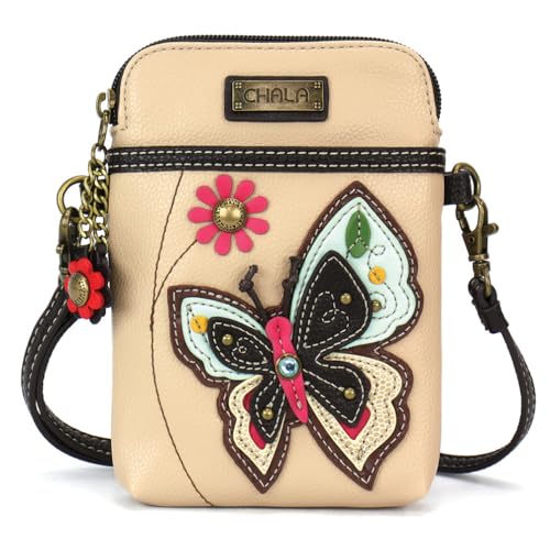 Image of CHALA Garden Animal Collection Cell Phone Crossbody Purse-Women PU Leather /Canvas Multicolor Handbag with Adjustable Strap