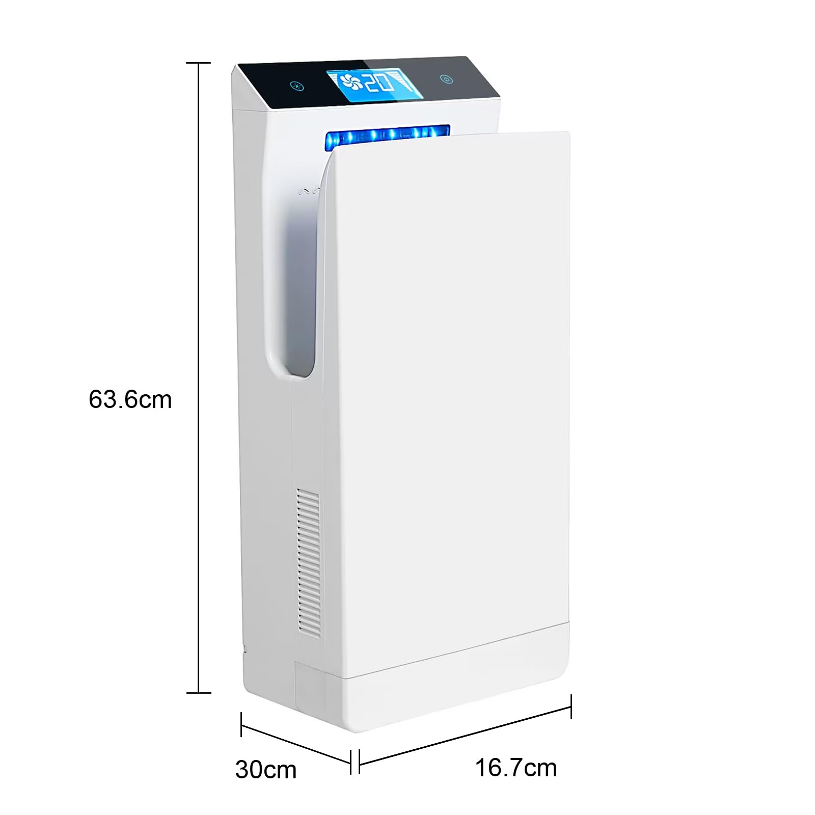 QL Händetrockner Elektrisch 1350W mit UVC-Sterilisation HEPA-Filter LCD-Anzeige Anionen-Funktion Weiß
