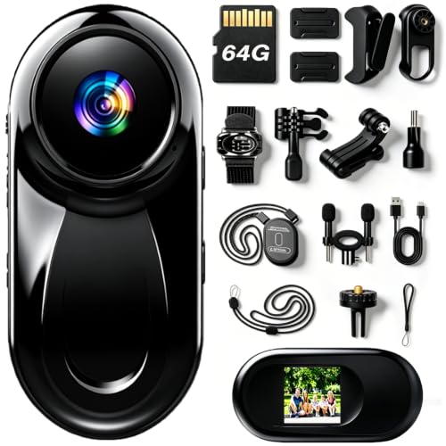 Image of Upgraded 1080P Mini Body Cameras with Audio and Video Recording, POV Camera, Thumb Size Sport Action Camera, Hand Free Camcorder for Cycling,Travel,Pet,Vlogging(64GB), Black