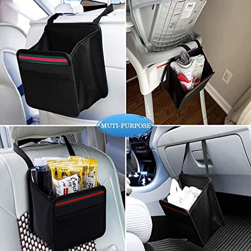 Car Trash Can with Lid β Waterproof Hanging Garbage Bin with Adjustable Strap β Compact Car Organizer with Front Mesh Pocket β Leakproof and Easy to Clean (Black) - Image 3