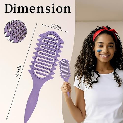 Image of Combelle Curl Defining Brush - 24 cm Vented Detangling & Volumizing Hair Brush for Curly Hair - Vegan Boar Bristles, Ergonomic Handle, Reduces Frizz & Defines Curls (Purple)