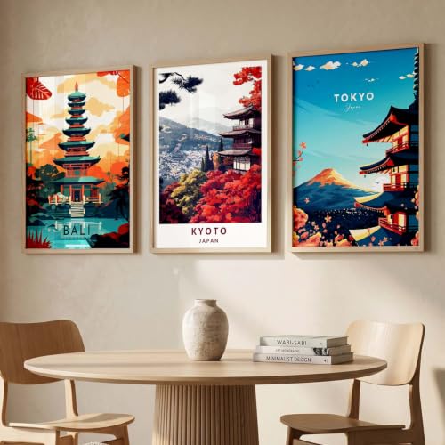 Image of kotart Japanese City View Wall Framed Posters | Aesthetic Japan Theme City View Framed Poster for Living Room Bedroom Gaming Room Studio Wall Decor Set Of 3 (10X13 inch)