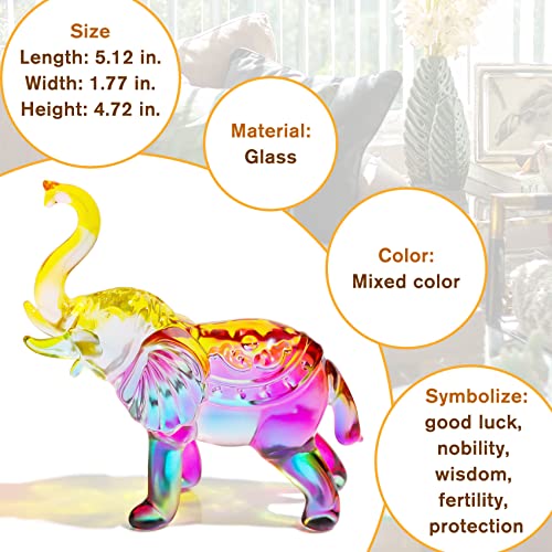 Image of YWHL Crystal Glass Elephant Figurine Gift for Women Colorful Elephant Decor