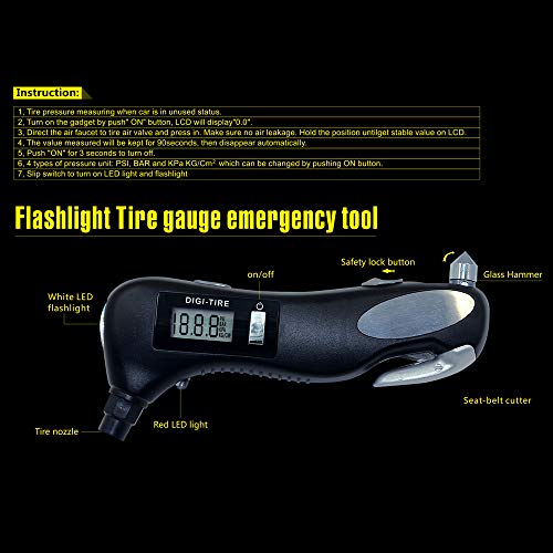 Medidor digital de pressão de pneu KKmoon, 5 em 1, 150 PSI 4 configurações para bicicleta de caminhã