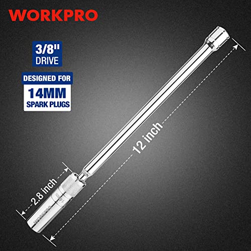 Workpro 14Mm Magnetic Swivel Spark Plug Socket, 3/8" Drive X 12" Total Length, Enhanced Magnetic Design With Thin Wall Socket, 360 Degree Swivel, 12 Point #TOP1