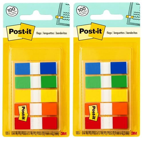 Post-it Flags 683-5CF, 5 Colors, 0.47 inch x 1.70 inch, Set of 2, 200 Total Flags