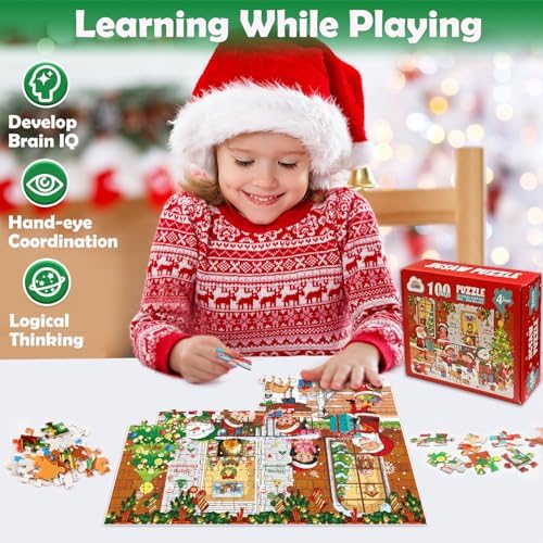 ZMLM Christmas Puzzles for Kids 4-8: Santa’s Gift - 100 Pieces Christmas Jigsaw Puzzle for Kid Children Ages 4 5 6-8 8-10 Years Olds Boys Girls Gifts Learning Educational Puzzle Toy Game 3 51PuafdUXcL. AC