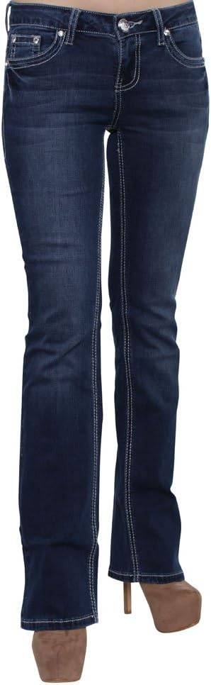 Season Story SS-AT116002 Women's Rhinestone Embroidery Pocket Bootcut Jeans,Denim,13